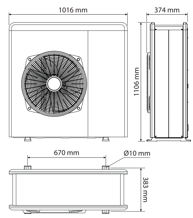 Medidas y peso de la unidad interna y externa de la bomba de calor NIMBUS COMPACT M NET R32